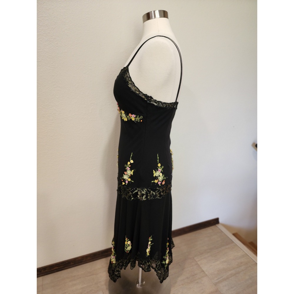 Vintage Sue Wong Silk Fairy Dress 90s Y2K Embroidered Floral Lace Black size 6 - Picture 10 of 16